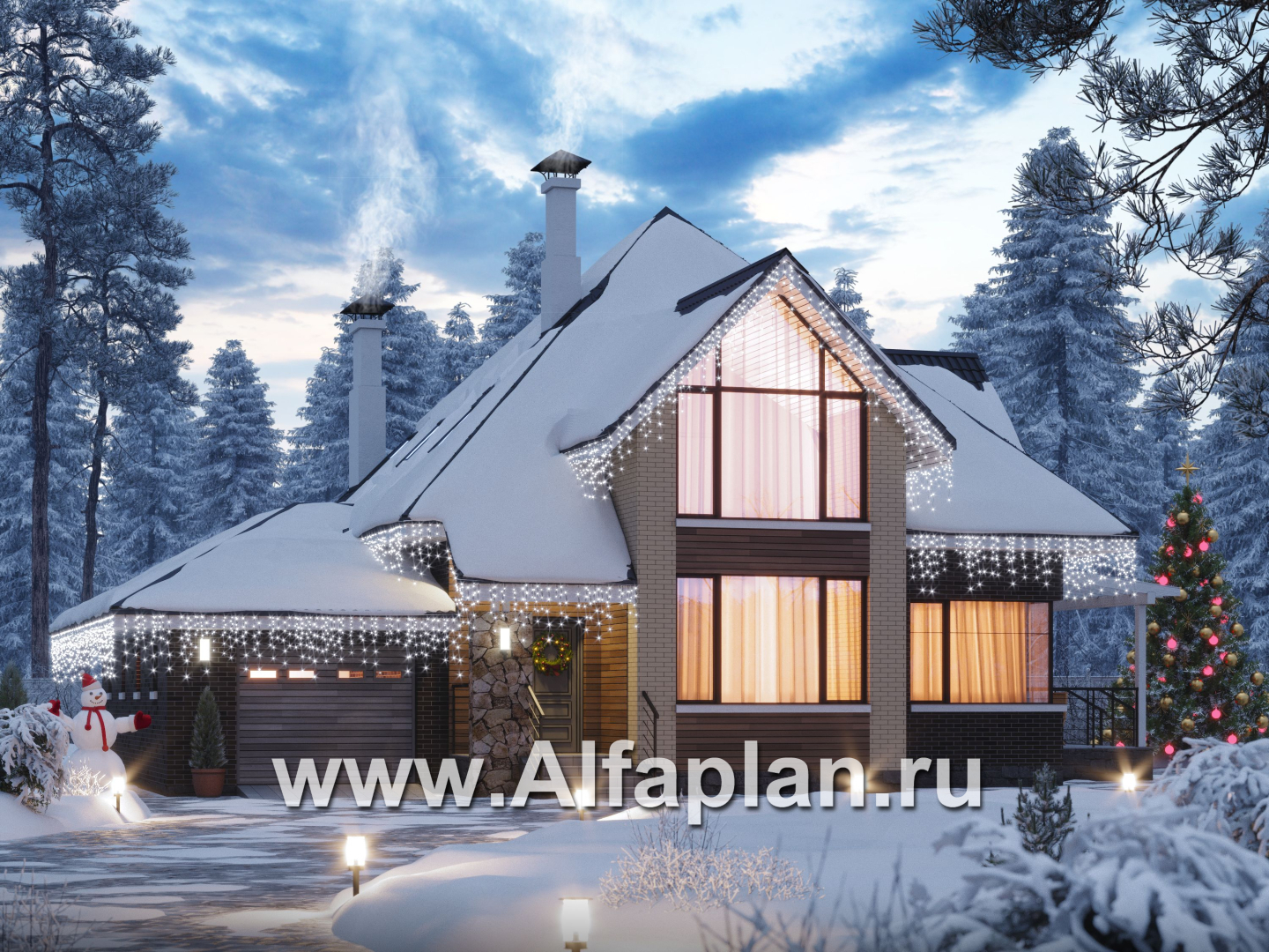 Проекты домов Альфаплан - «Альтаир» - современный мансардный дом с гаражом - основное изображение