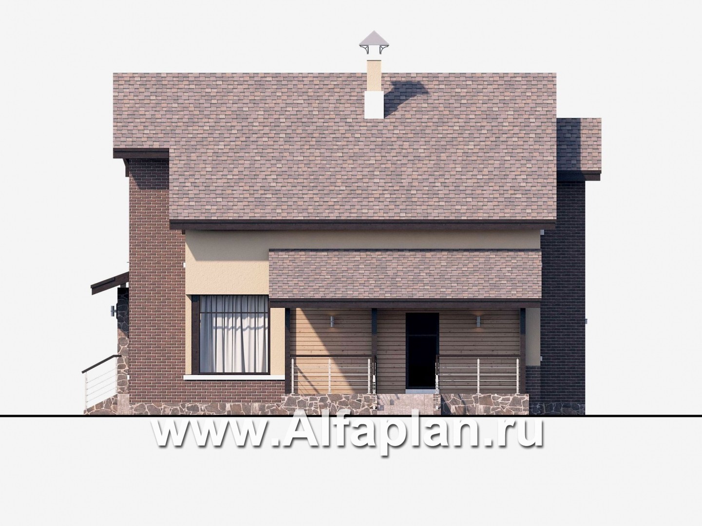 Проекты домов Альфаплан - «Клипер» - комфортный план дома, двускатная крыша - изображение фасада №2
