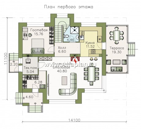 «Клипер» - проект дома с мансардой, планировка 5 спален, двускатная крыша в стиле шале - превью план дома