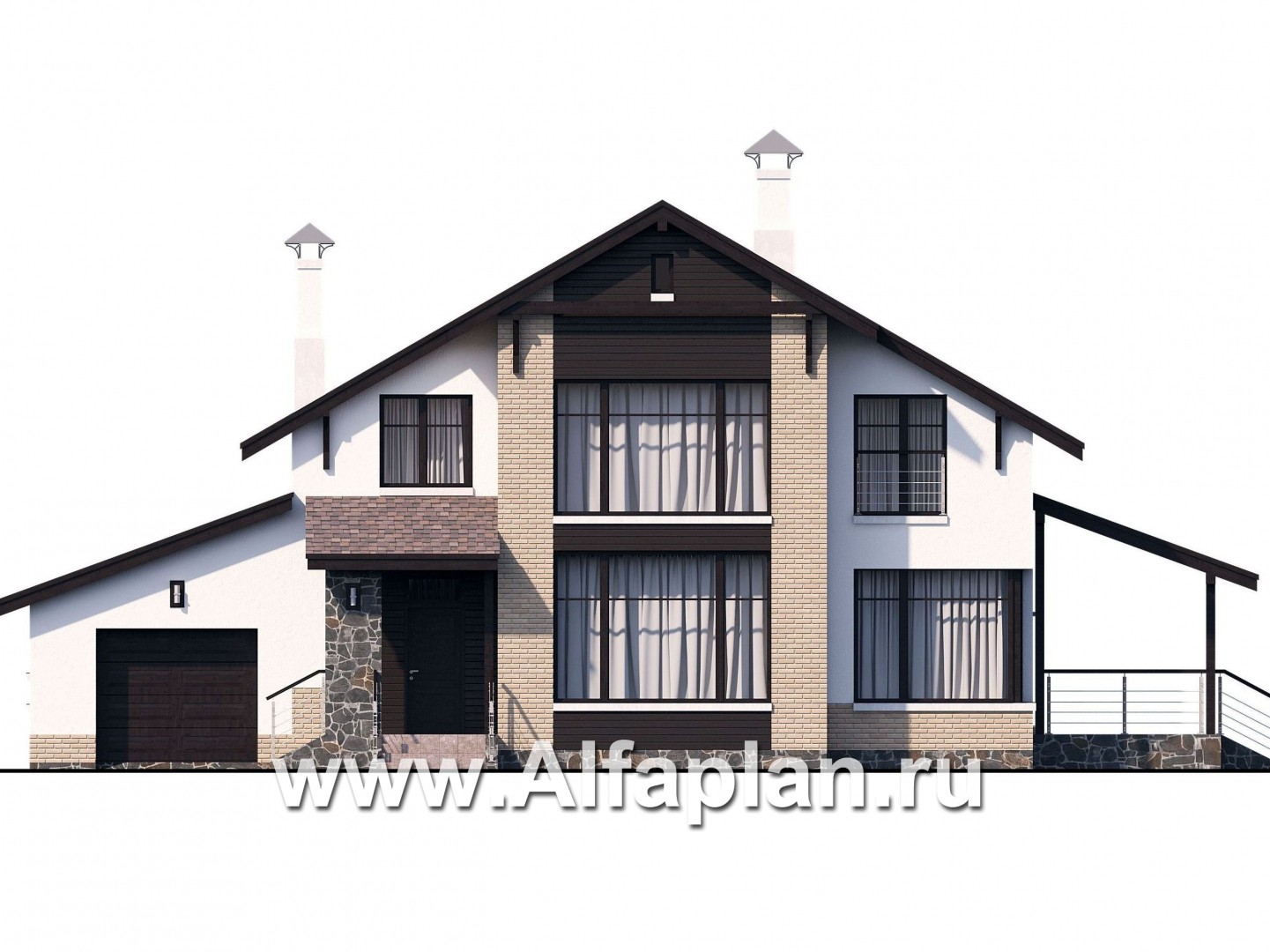 Проекты домов Альфаплан - «Клипер» - комфортный план дома, двускатная крыша - изображение фасада №1