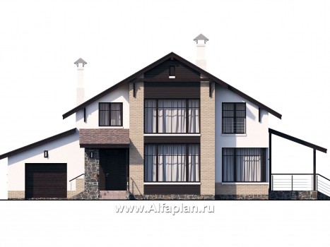 Проекты домов Альфаплан - «Клипер» - комфортный план дома, двускатная крыша - превью фасада №1