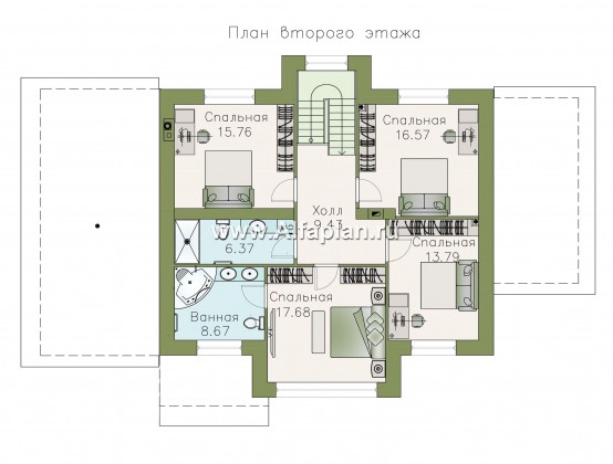 «Клипер» - проект дома с мансардой, планировка 5 спален, двускатная крыша в стиле шале, с гаражом - превью план дома