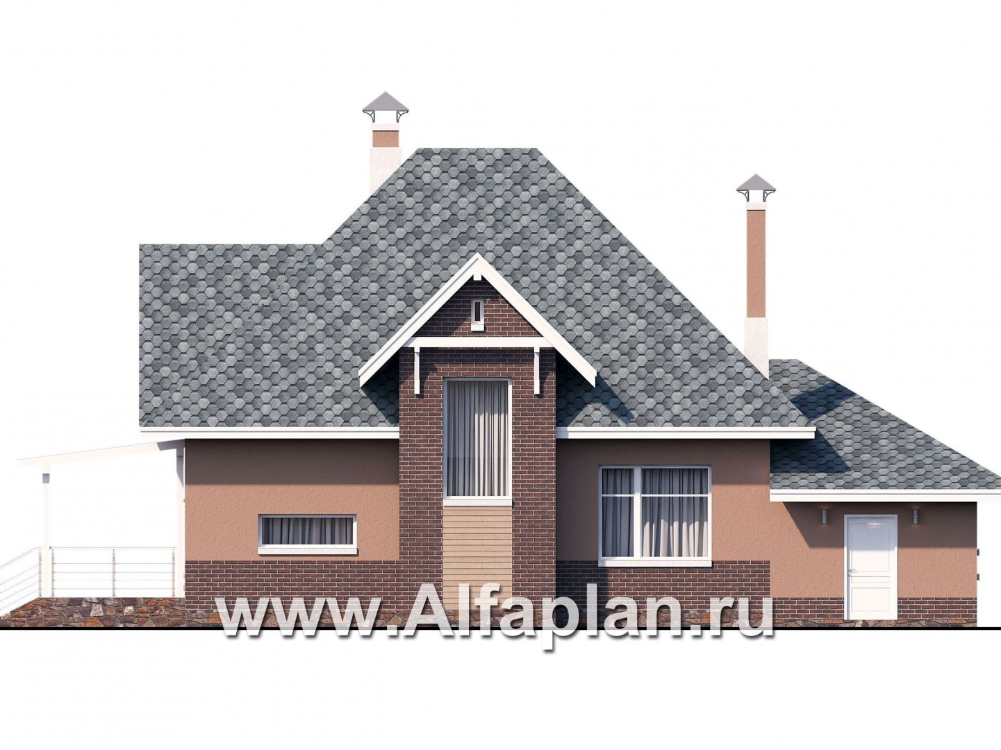 Проекты домов Альфаплан - «Домик в Коломне» - уютный дом с мансардой и гаражом - изображение фасада №4