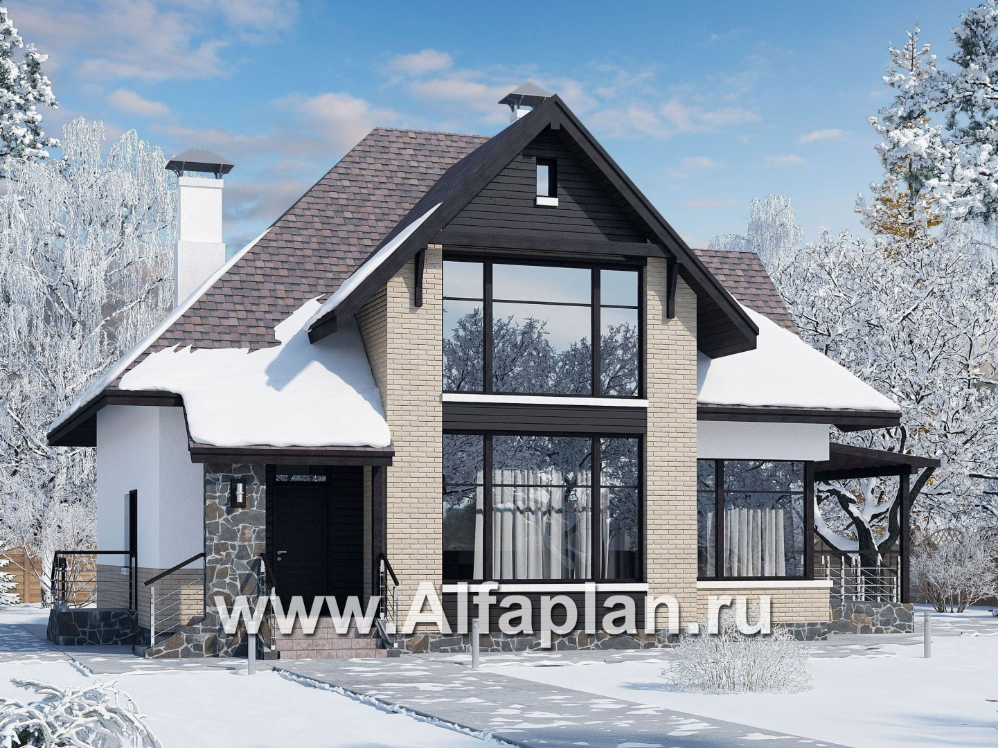 Проекты домов Альфаплан - «Домик в Коломне» - уютный дом с мансардой - основное изображение