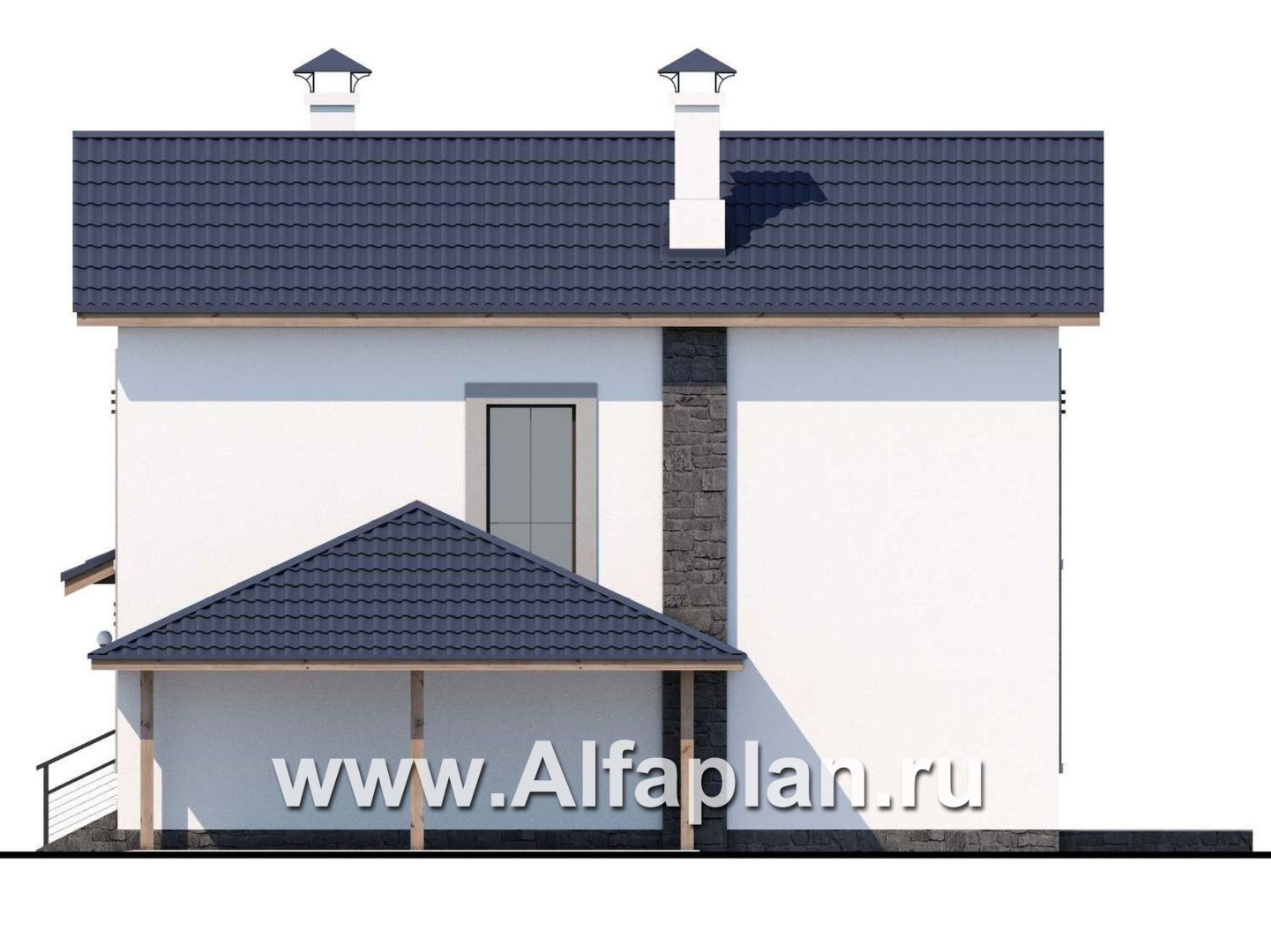 Проекты домов Альфаплан - «Каюткомпания» - проект двухэтажного дома для небольшой семьи, 3 спальни, с навесом для авто - изображение фасада №2