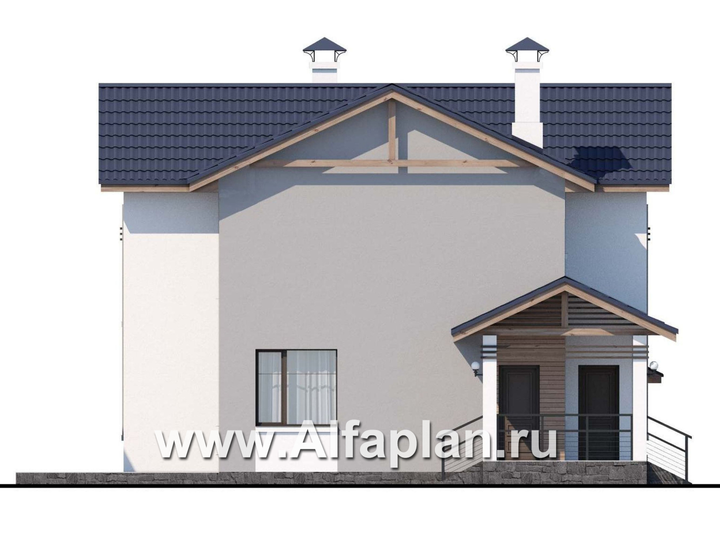Проекты домов Альфаплан - «Каюткомпания» - проект двухэтажного дома для небольшой семьи, 3 спальни, с навесом для авто - изображение фасада №3