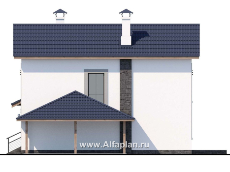 Проекты домов Альфаплан - «Каюткомпания» - проект двухэтажного дома для небольшой семьи, 3 спальни, с навесом для авто - превью фасада №2