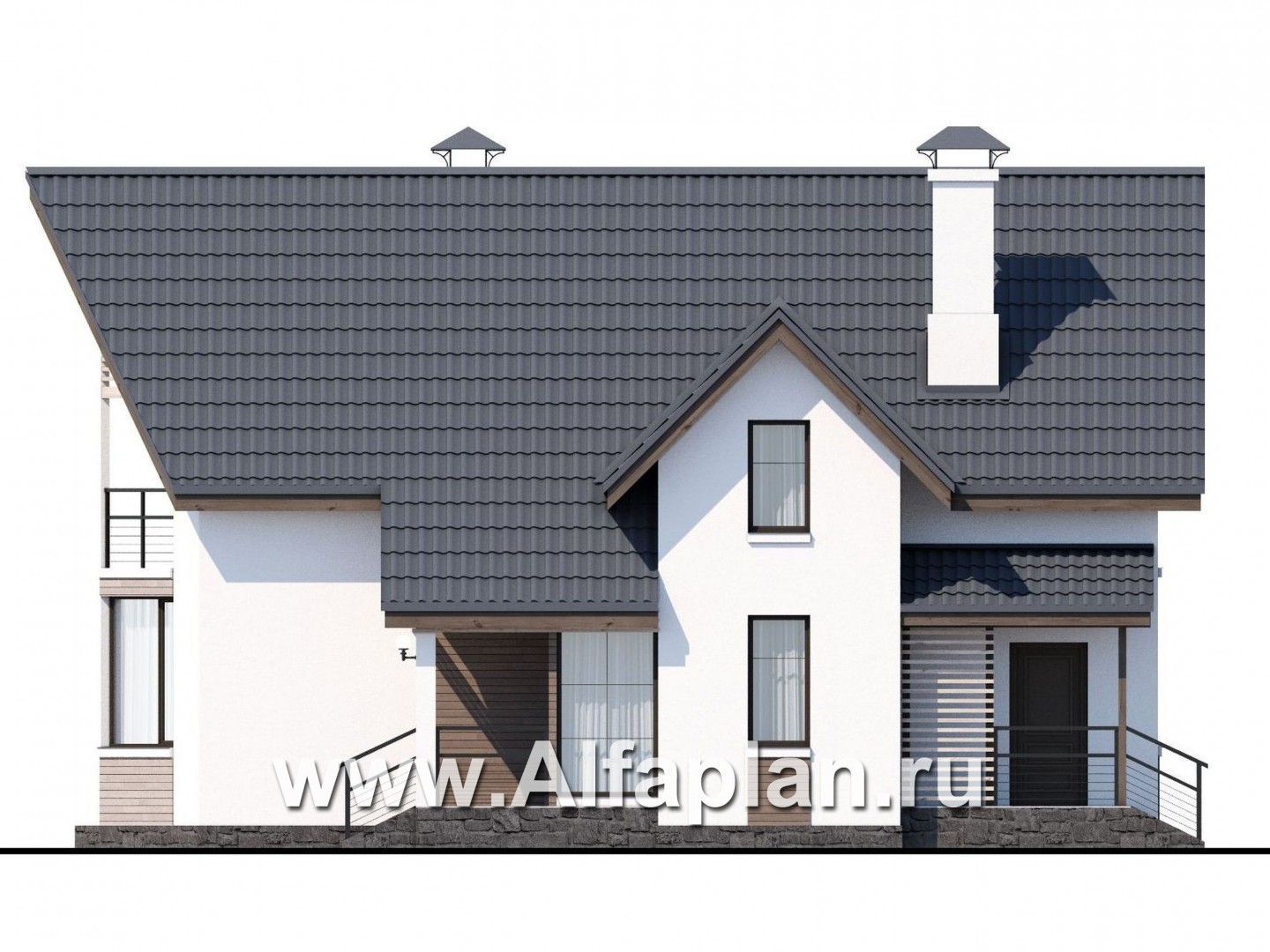 Проекты домов Альфаплан - «Якорь» - эффектный коттедж с оригинальным эркером - изображение фасада №2
