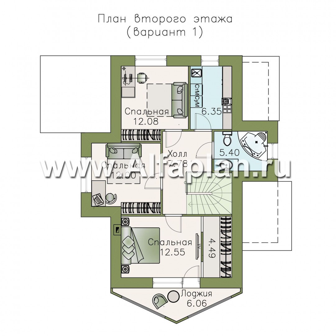 Проекты домов Альфаплан - «Якорь» - эффектный коттедж с оригинальным эркером - изображение плана проекта №2