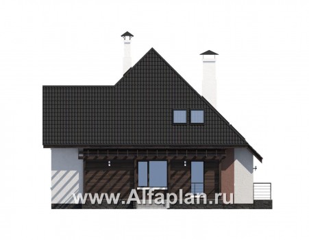 Проекты домов Альфаплан - «Сириус» - красивый коттедж, проект дома с мансардой из кирпича, с террасой, современный стиль - превью фасада №4