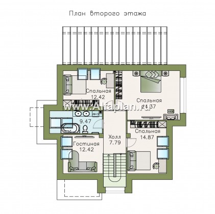 Проекты домов Альфаплан - «Сириус» - красивый коттедж, проект дома с мансардой из кирпича, с террасой, современный стиль - превью плана проекта №2