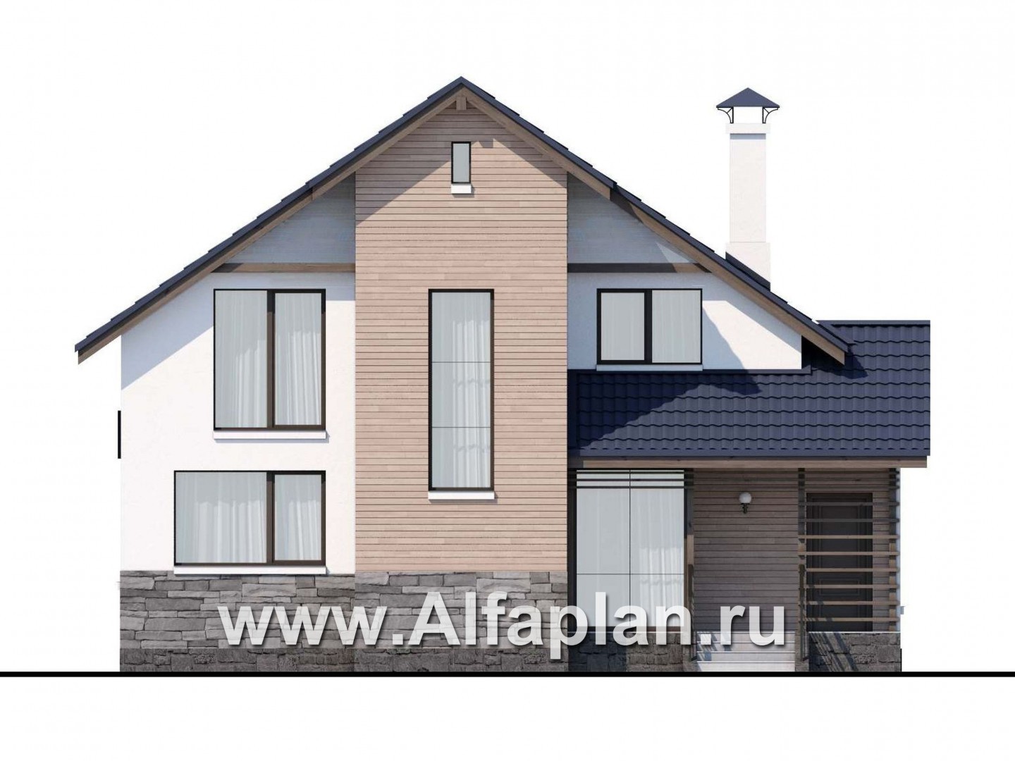 Проекты домов Альфаплан - «Ожерелье» - удобный мансардный дом с красивой гостиной - изображение фасада №1