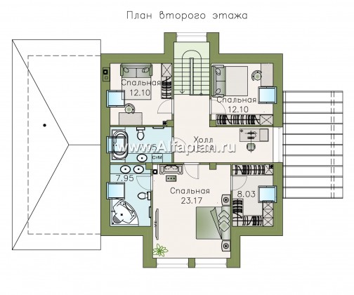 «Гемма»  - проект дома с мансардой, из газобетона, с сауной и с террасой, с гаражом, современный стиль - превью план дома