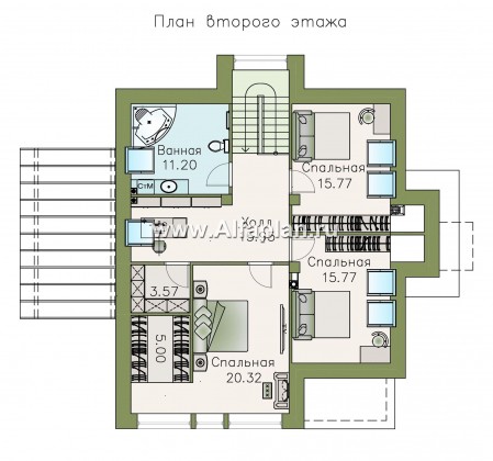 «Плеяды» — проект дома с мансардой, из кирпича или газобетона, с террасой и с сауной, современный стиль - превью план дома