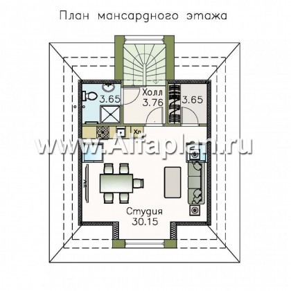 Проект гаража, с жилой студией в мансарде - превью план дома