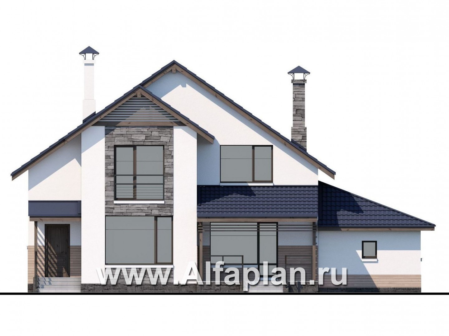 Проекты домов Альфаплан - «Территория комфорта» - современный дом - шале с гаражом - изображение фасада №3