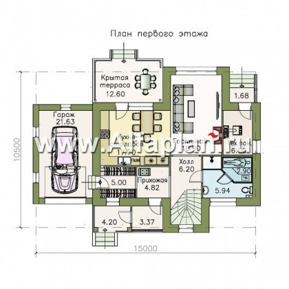 Проекты домов Альфаплан - «Территория комфорта» - современный дом - шале с гаражом - превью плана проекта №1