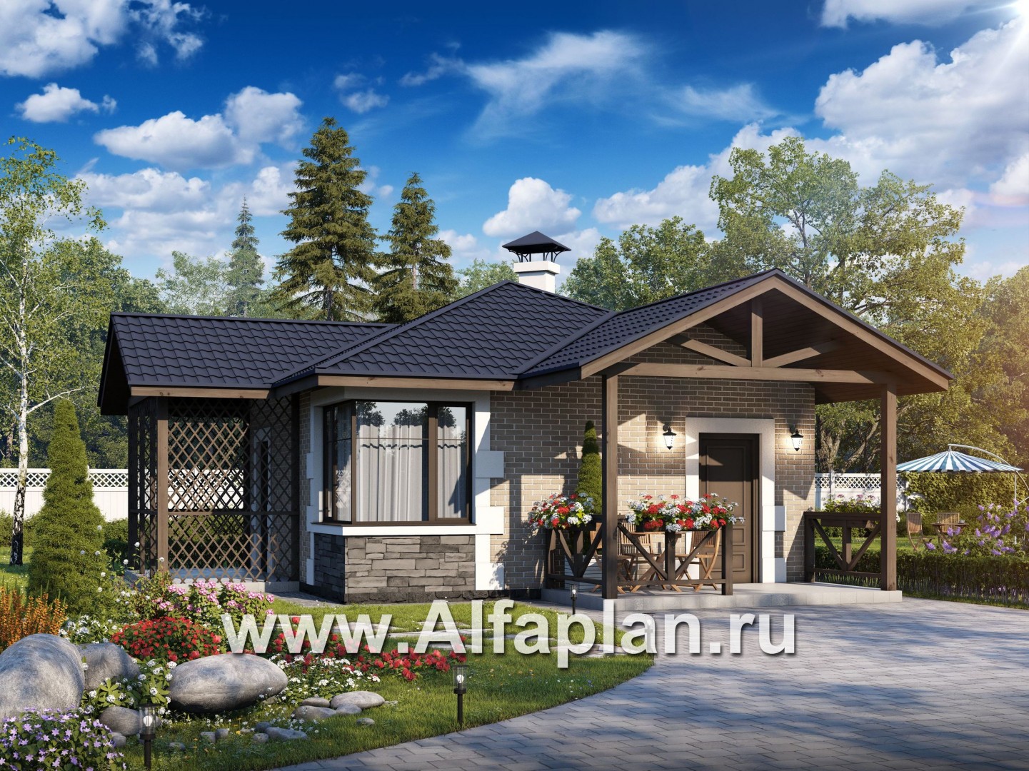 Проекты домов Альфаплан - Удобная и красивая  угловая баня - основное изображение