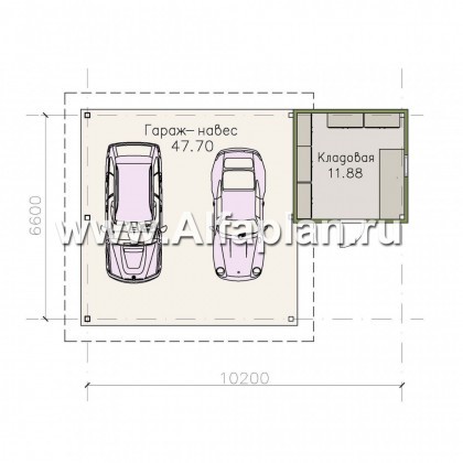 Навес стоянка для 2 авто с кладовой - превью план дома