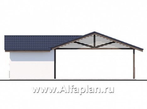 Навес стоянка для 2 авто с небольшой кладовой, в современном стиле - превью фасада дома