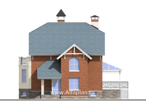 Проекты домов Альфаплан - «Лаура»- трехэтажный загородный дом с террасой - превью фасада №2