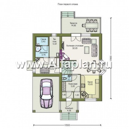 Проекты домов Альфаплан - «Премьера» - компактный дом с навесом для машины - превью плана проекта №1