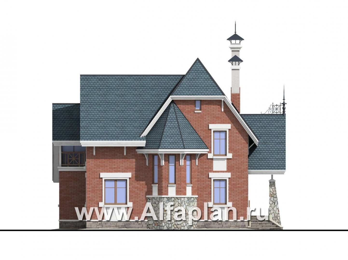 Проекты домов Альфаплан - «Лавиери»- проект дома с изящным крыльцом и эркером - изображение фасада №1