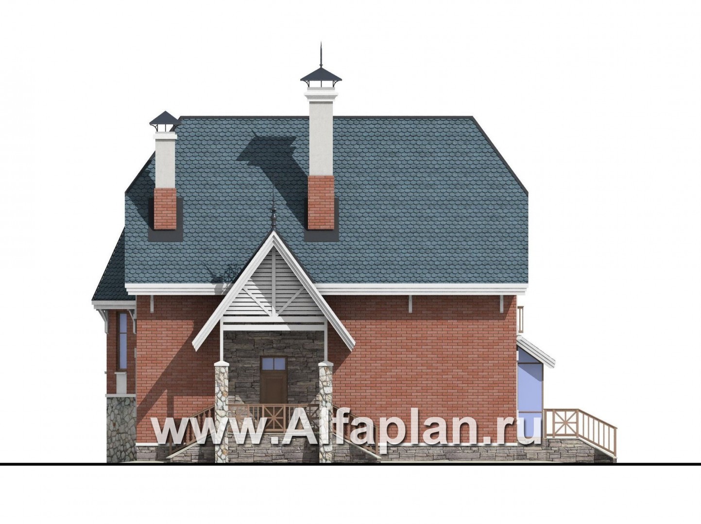 Проекты домов Альфаплан - «Лавиери»- проект дома с изящным крыльцом и эркером - изображение фасада №2