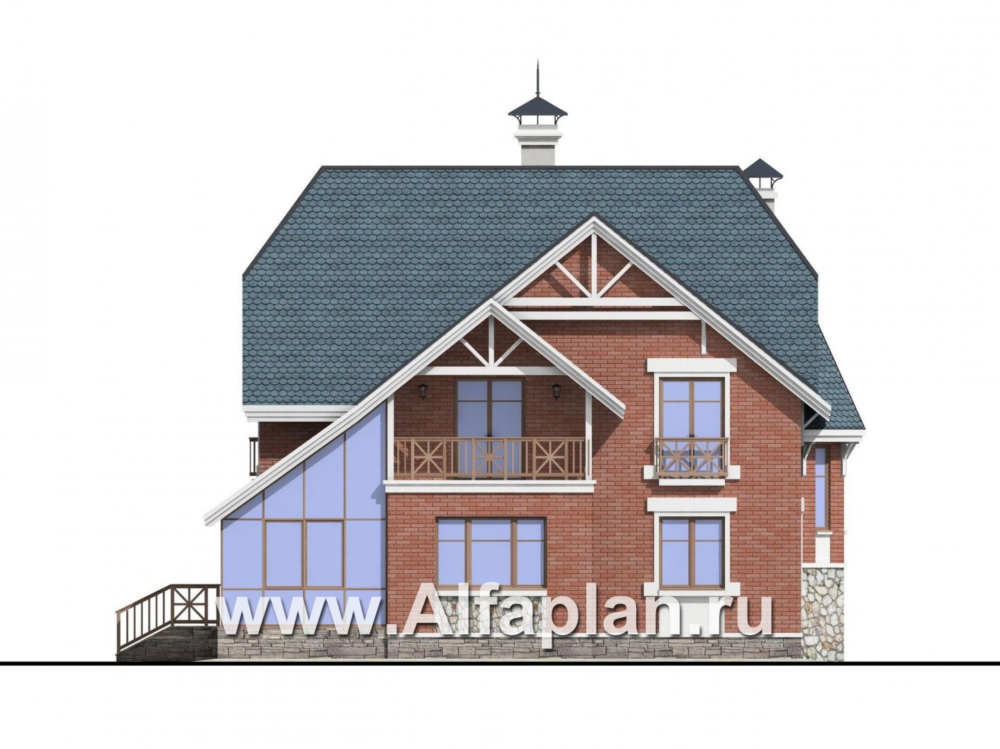 Проекты домов Альфаплан - «Лавиери»- проект дома с изящным крыльцом и эркером - изображение фасада №3