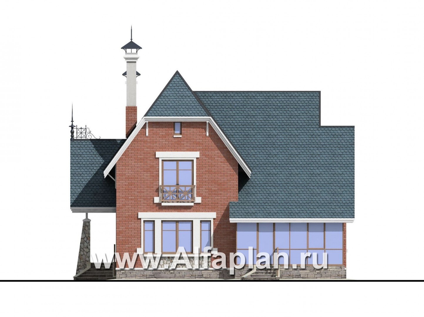 Проекты домов Альфаплан - «Лавиери»- проект дома с изящным крыльцом и эркером - изображение фасада №4