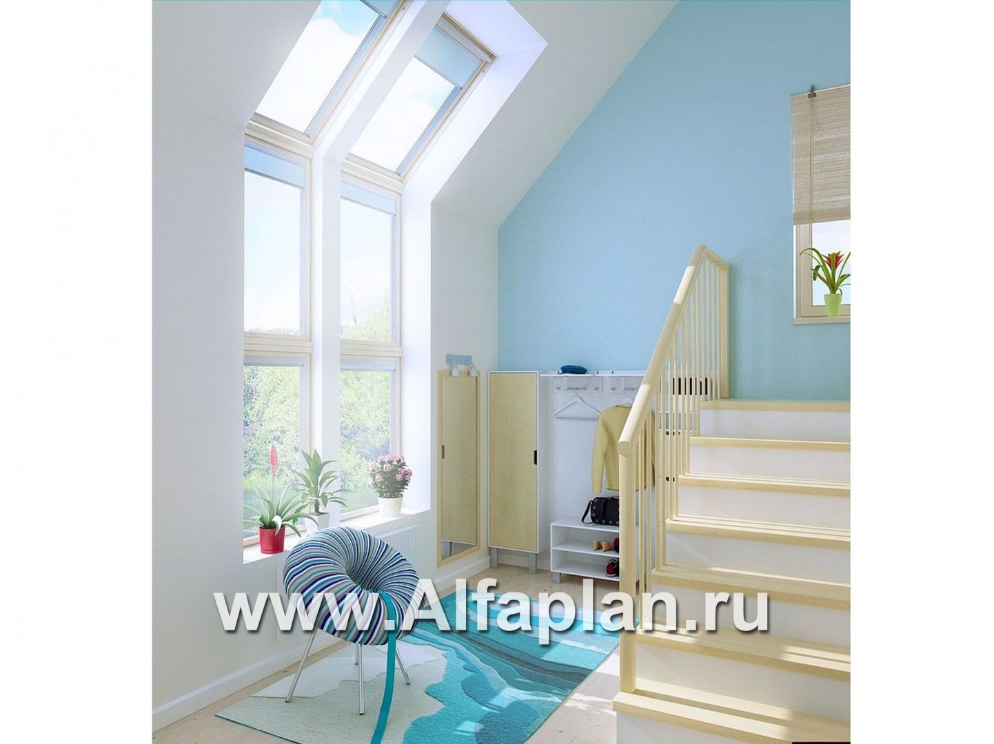 Проекты домов Альфаплан - «Свой остров» - коттедж с полукруглой гостиной и мансардными окнами - дополнительное изображение №3