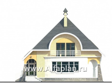 Проекты домов Альфаплан - «Свой остров» - коттедж с полукруглой гостиной и мансардными окнами - превью фасада №1
