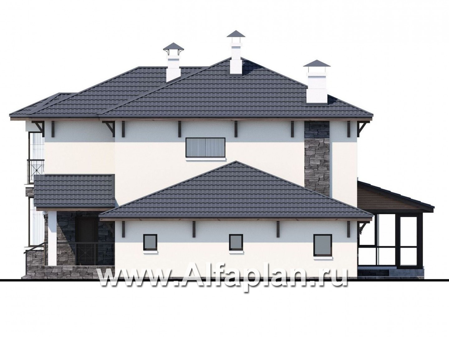 Проекты домов Альфаплан - «Четвертое измерение» - современный комфортный двухэтажный дом - изображение фасада №2