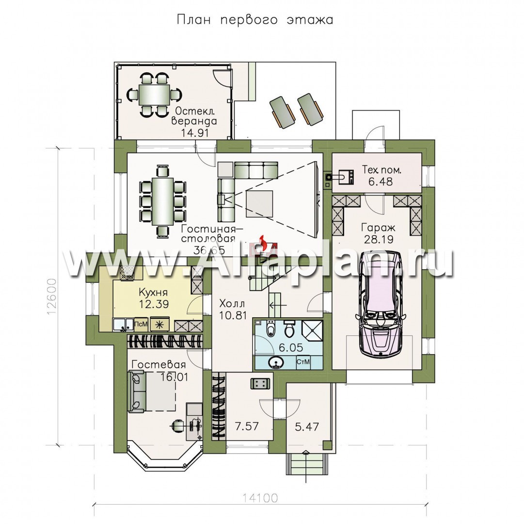 Проекты домов Альфаплан - «Четвертое измерение» - современный комфортный двухэтажный дом - план проекта №1