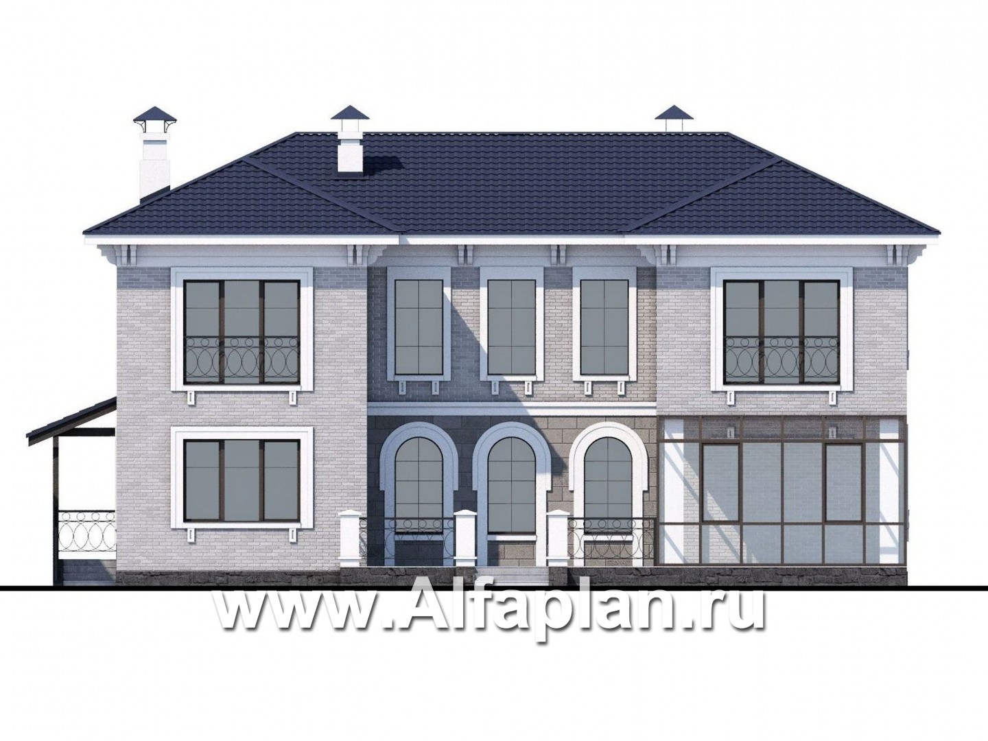 Проекты домов Альфаплан - «Меньшиков» - респектабельный классический двухэтажный особняк - изображение фасада №4
