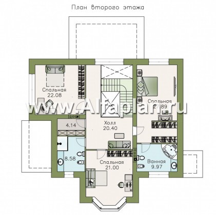 Проекты домов Альфаплан - «Диадема» - классический коттедж с изящным остекленным эркером - превью плана проекта №2