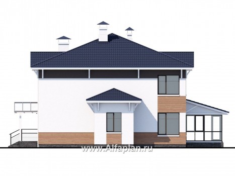 Проекты домов Альфаплан - «Мелодия света» - двухэтажный коттедж с эффектным интерьером - превью фасада №2