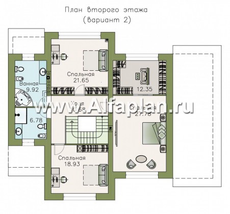 «Патриций» - проект двухэтажного дома, с террасой, в стиле эклектика, лестница в центре - превью план дома