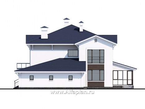 Проекты домов Альфаплан - «Мелодия света» - коттедж эффектными интерьерами и большим гаражом - превью фасада №3