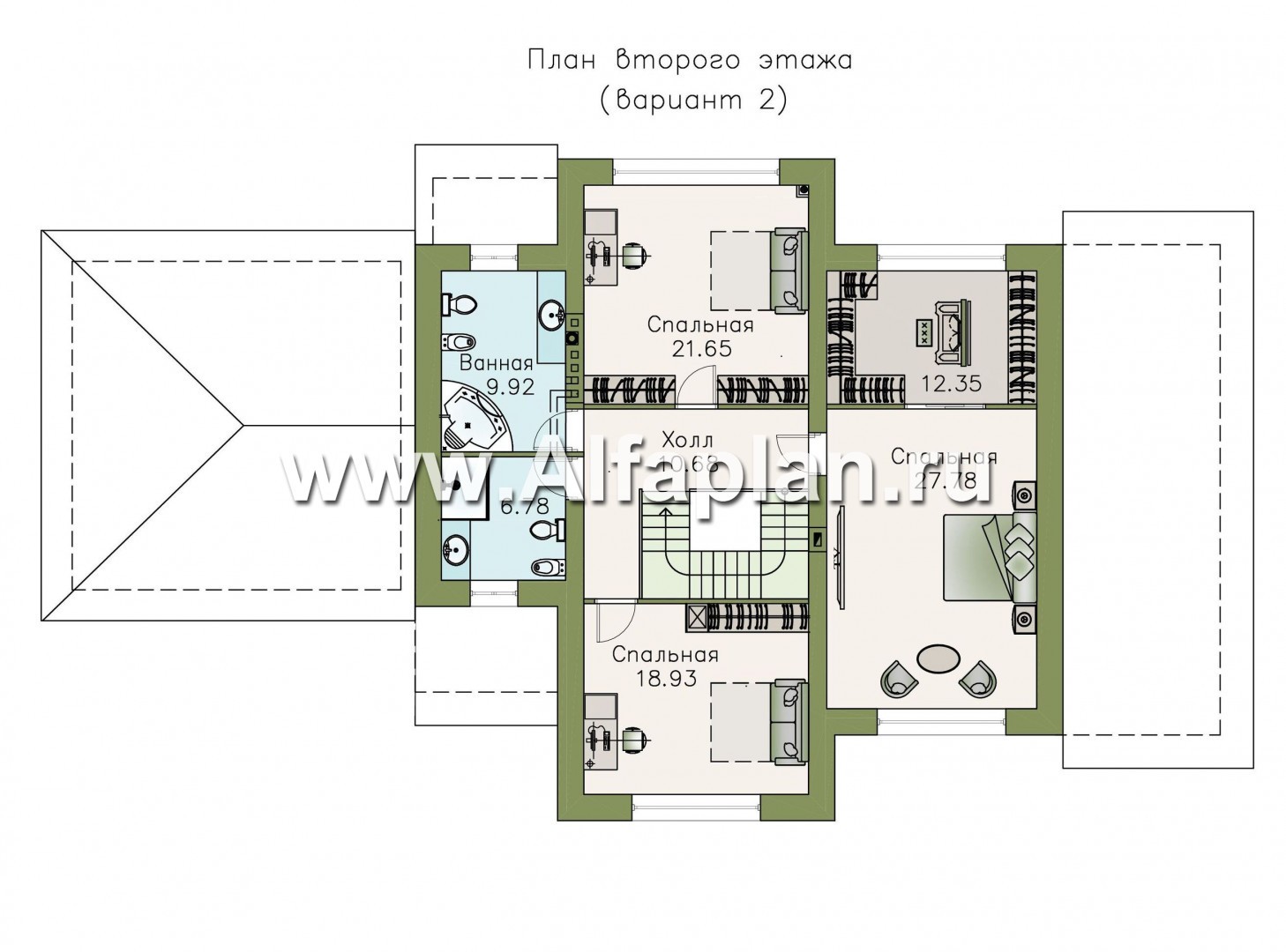 Проекты домов Альфаплан - «Патриций» - коттедж с большой верандой и террасой - план проекта №3