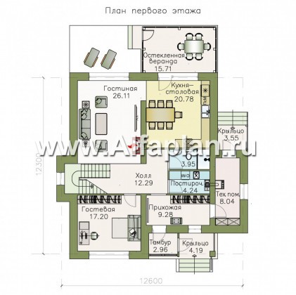 Проекты домов Альфаплан - «Выбор» - компактный дом с комфортной планировкой - превью плана проекта №1