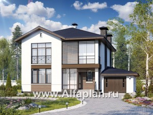 Проекты домов Альфаплан - «Выбор» - проект современного загородного дома с гаражом - превью основного изображения