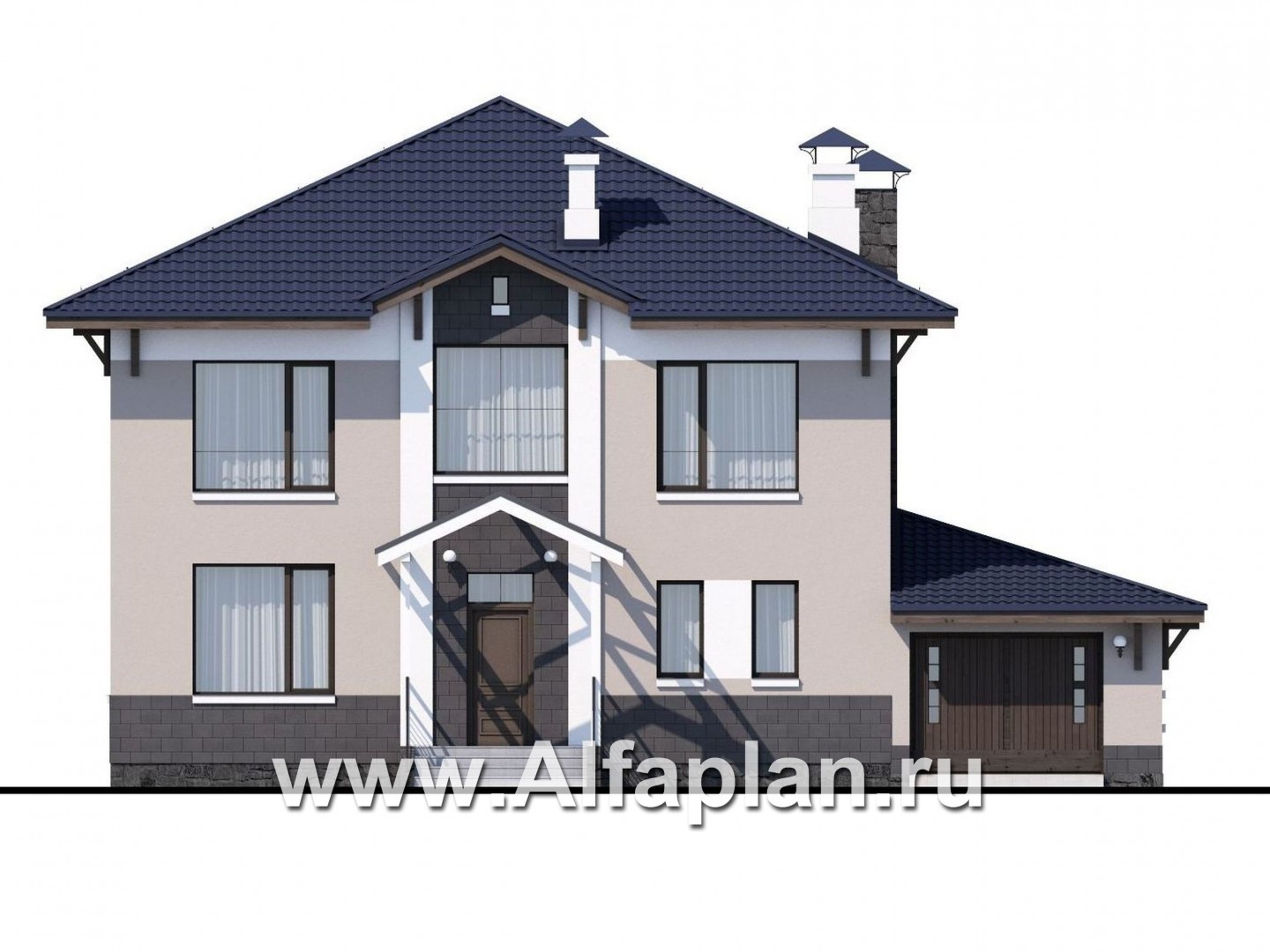 Проекты домов Альфаплан - «Четыре сезона» - современный дом с гаражом и эффектной гостиной - изображение фасада №1