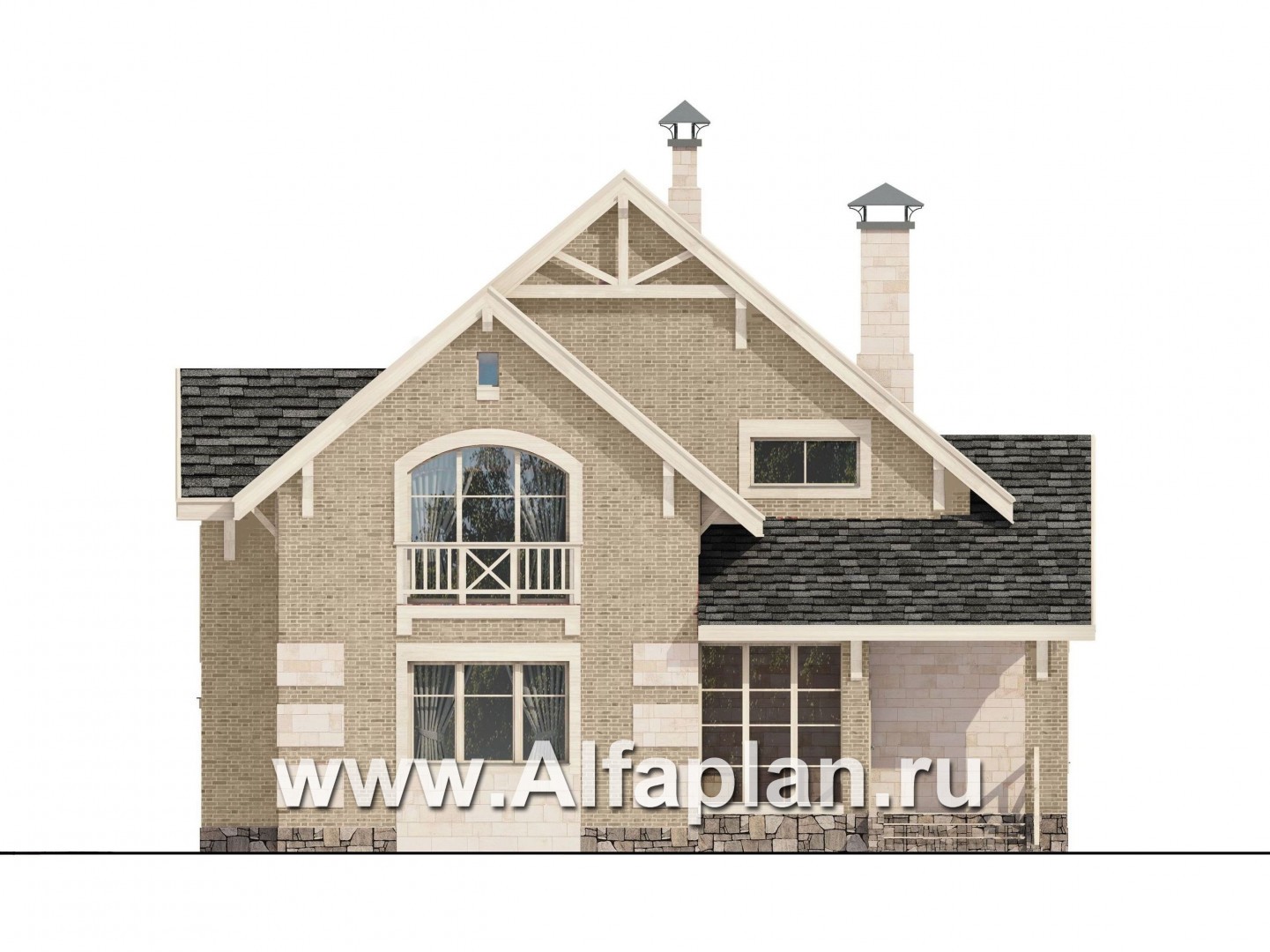 Проекты домов Альфаплан - «Новая пристань» - дом из газобетона для удобной загородной жизни - изображение фасада №1