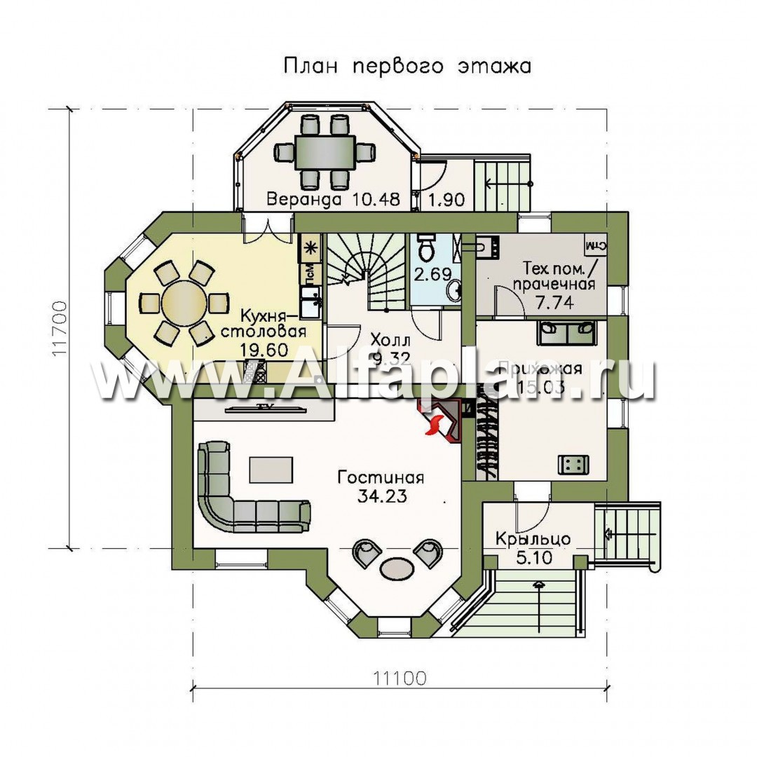 Проекты домов Альфаплан - «Успех» -двухэтажный дом  с верандой и эркером - изображение плана проекта №1