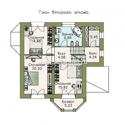 «Корвет Плюс» - проект трехэтажного дома, с гаражом на 2 авто в цоколе, с эркером - превью план дома