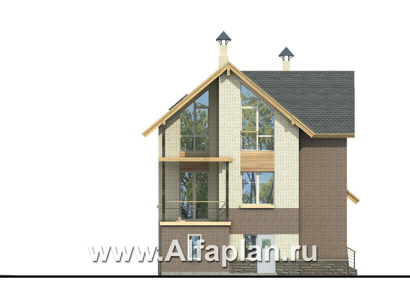 Проекты домов Альфаплан - «Эврика» - проект трехэтажного дома, планировка с увеличенной прихожей, с гаражом в цоколе, для узкого участка - изображение фасада №3