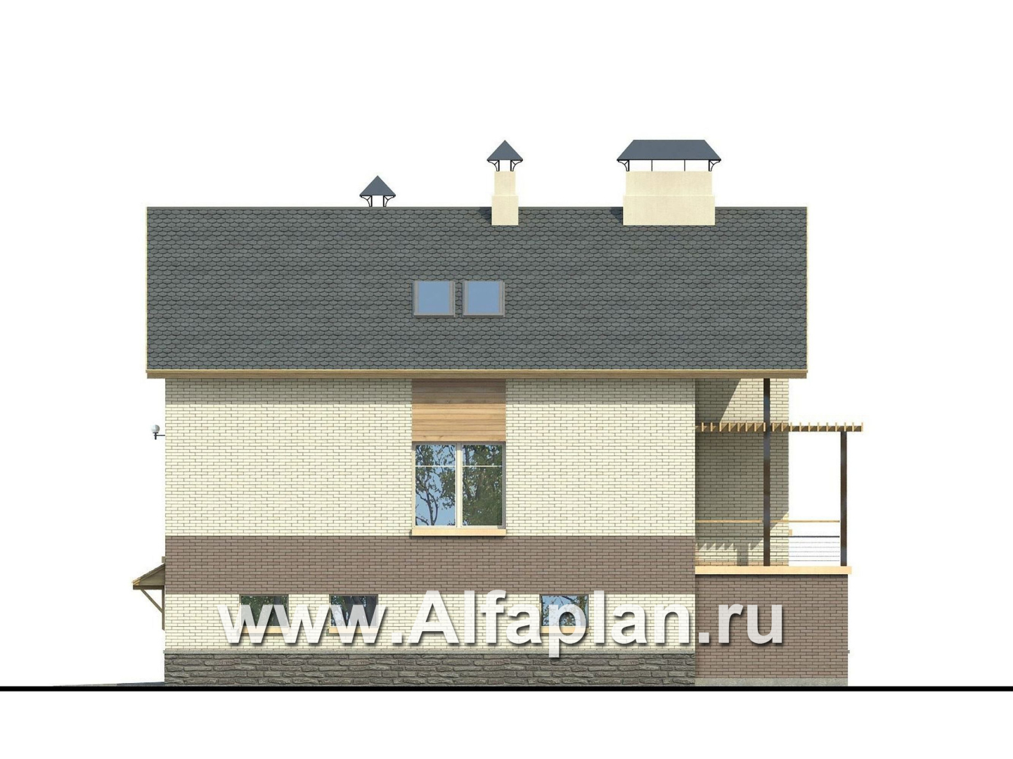Проекты домов Альфаплан - «Эврика» - проект трехэтажного дома, планировка с увеличенной прихожей, с гаражом в цоколе, для узкого участка - изображение фасада №4