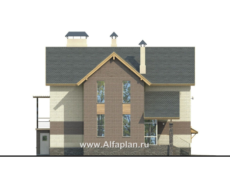 Проекты домов Альфаплан - «Эврика» - проект трехэтажного дома, планировка с увеличенной прихожей, с гаражом в цоколе, для узкого участка - превью фасада №2