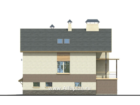 Проекты домов Альфаплан - «Эврика» - проект трехэтажного дома, планировка с увеличенной прихожей, с гаражом в цоколе, для узкого участка - превью фасада №4